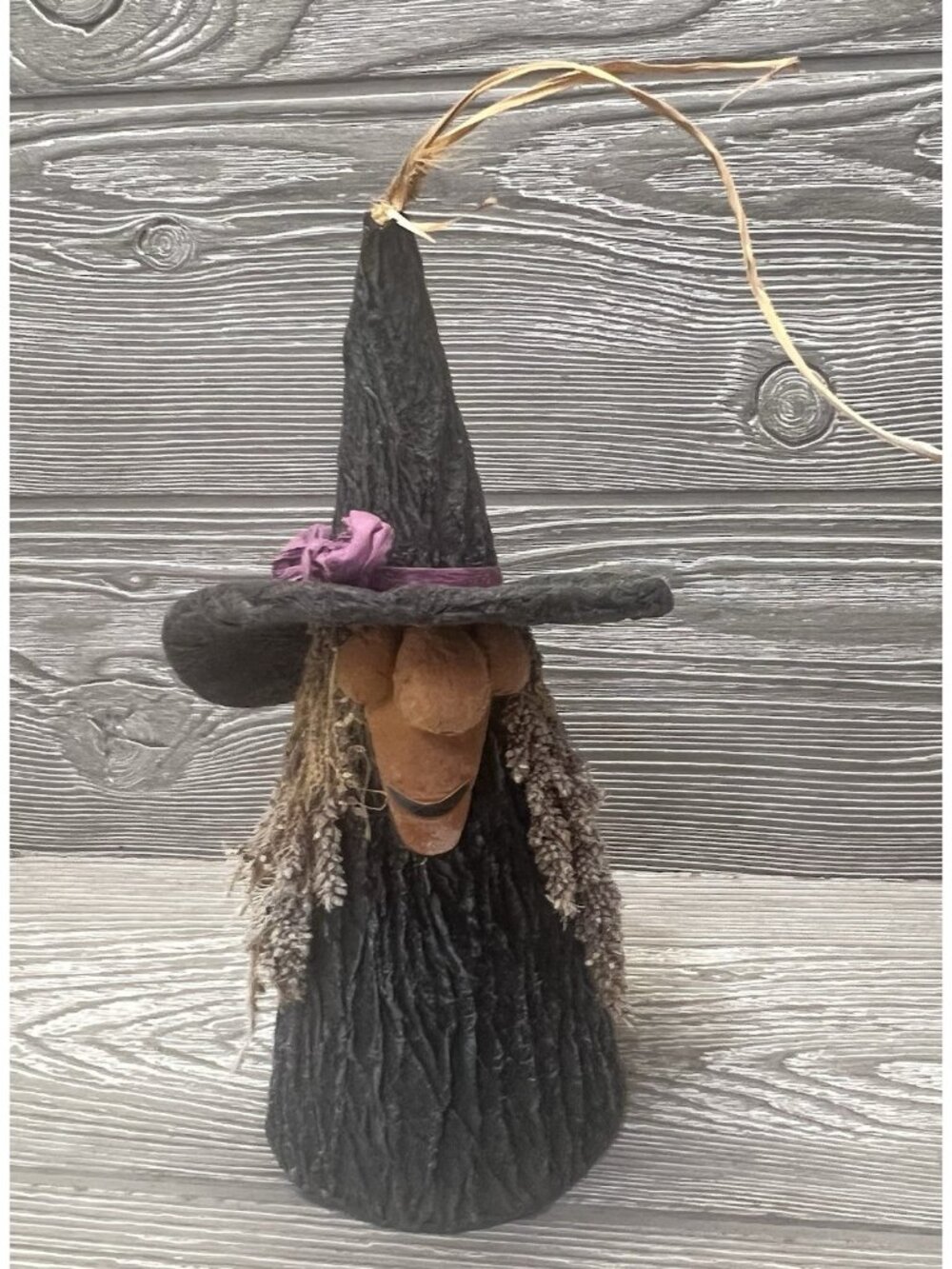 Crinkled Paper Witch Halloween Figure Decoration 8.75” Rustic Primitive